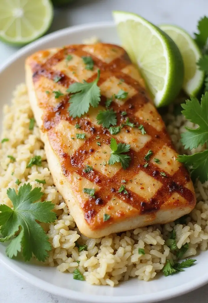 25 BBQ Seafood Recipes for Outdoor Grilling Fans - 20. Grilled Mahi Mahi with Cilantro Lime Rice