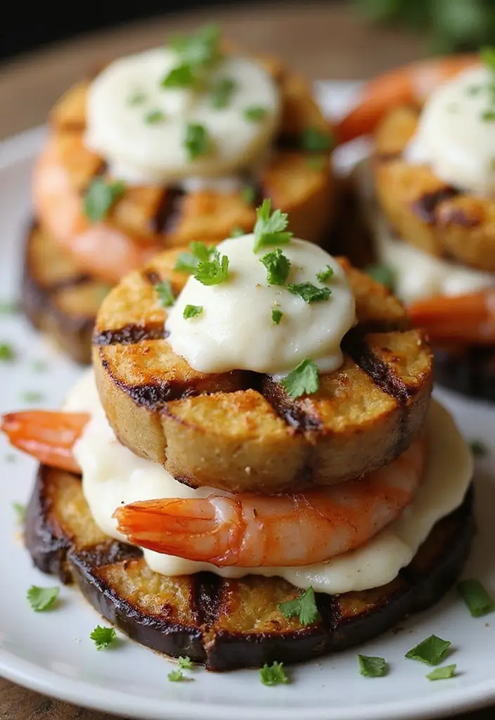 25 BBQ Seafood Recipes for Outdoor Grilling Fans - 22. Grilled Eggplant and Shrimp Stacks