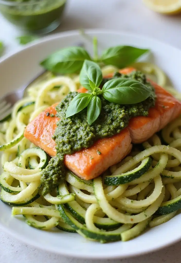 25 Keto Dinner Recipes with Seafood for Healthy Living 8 25 Keto Dinner Recipes with Seafood for Healthy Living - 2. Zucchini Noodles with Pesto Salmon