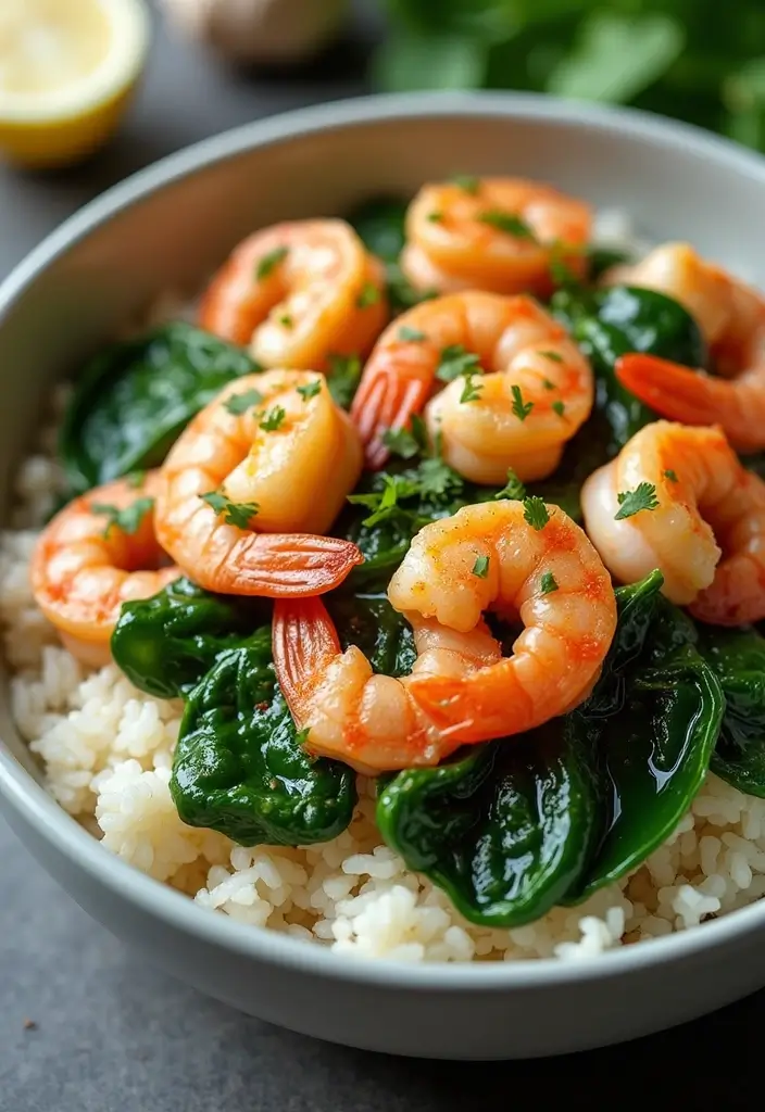 25 Rice and Seafood Recipes for Quick Weeknight Dinners 119 25 Rice and Seafood Recipes for Quick Weeknight Dinners - 19. Shrimp and Spinach Rice Bowl