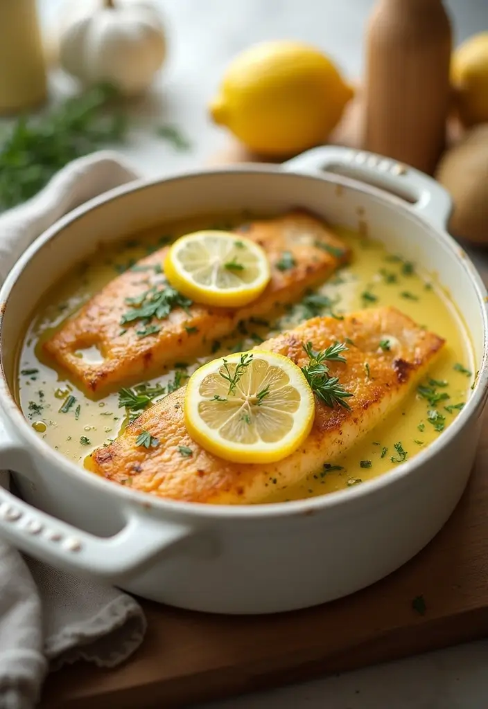 25+ Seafood and Rice Casserole Recipes for Family Meals - 25. Zesty Lemon Garlic Fish Casserole