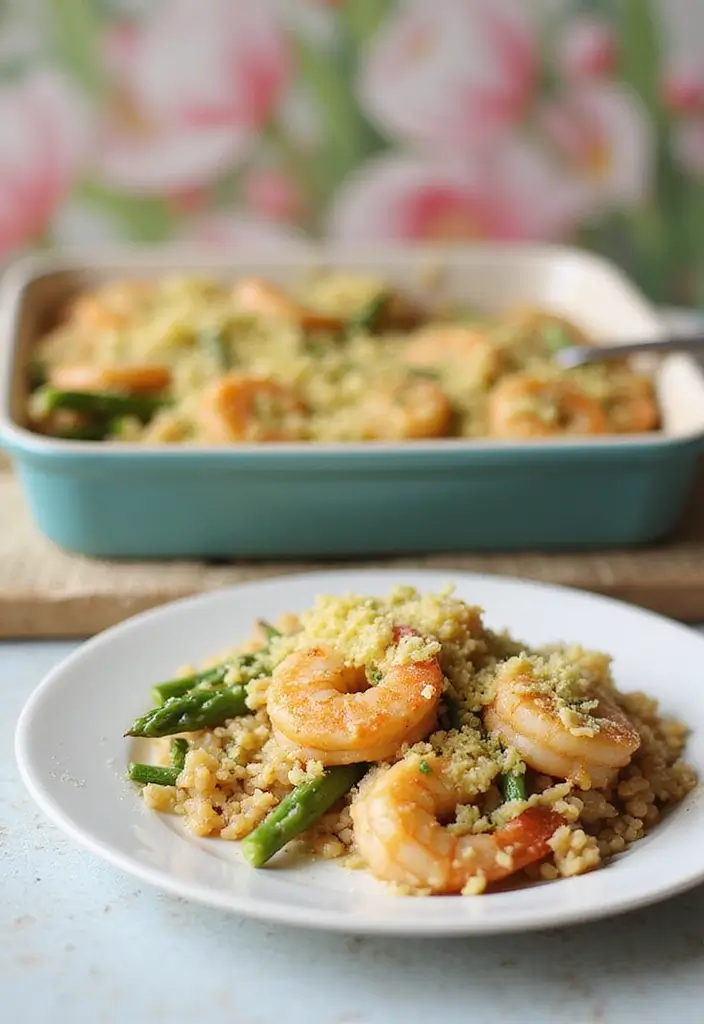 25+ Seafood and Rice Casserole Recipes for Family Meals - 8. Shrimp and Asparagus Rice Casserole