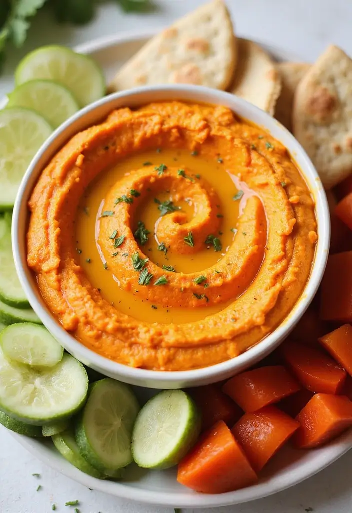 26 Mediterranean Diet Recipes with No Seafood Options - 14. Roasted Red Pepper Hummus