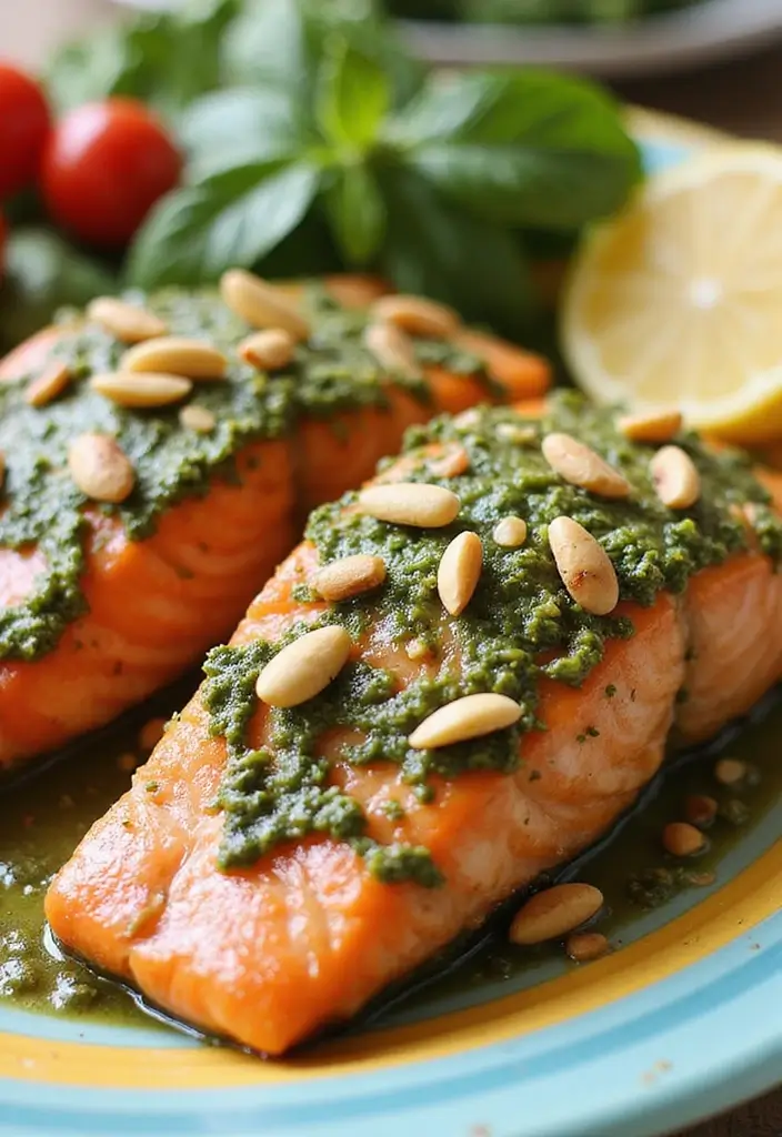 27 Easy Dinner Recipes Featuring Fresh Seafood 70 27 Easy Dinner Recipes Featuring Fresh Seafood - 12. Pesto Salmon