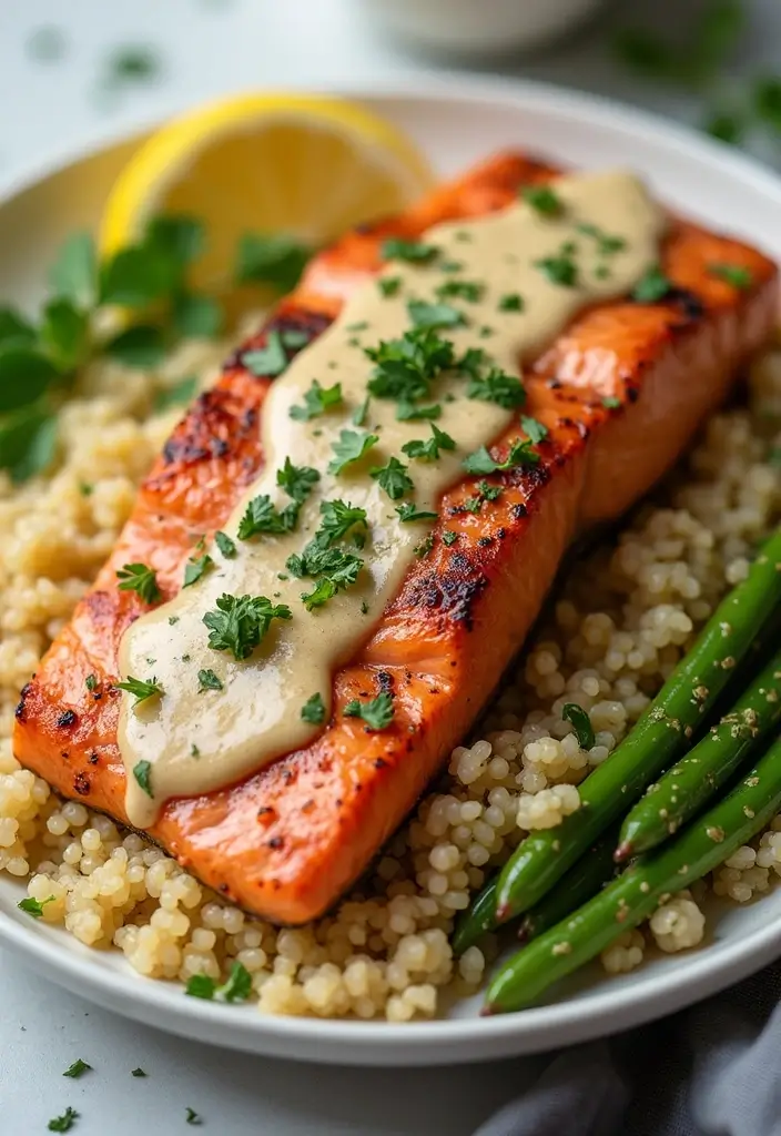 27 Middle Eastern Seafood Recipes with Authentic Flavors 55 27 Middle Eastern Seafood Recipes with Authentic Flavors - 9. Tahini Salmon with Quinoa