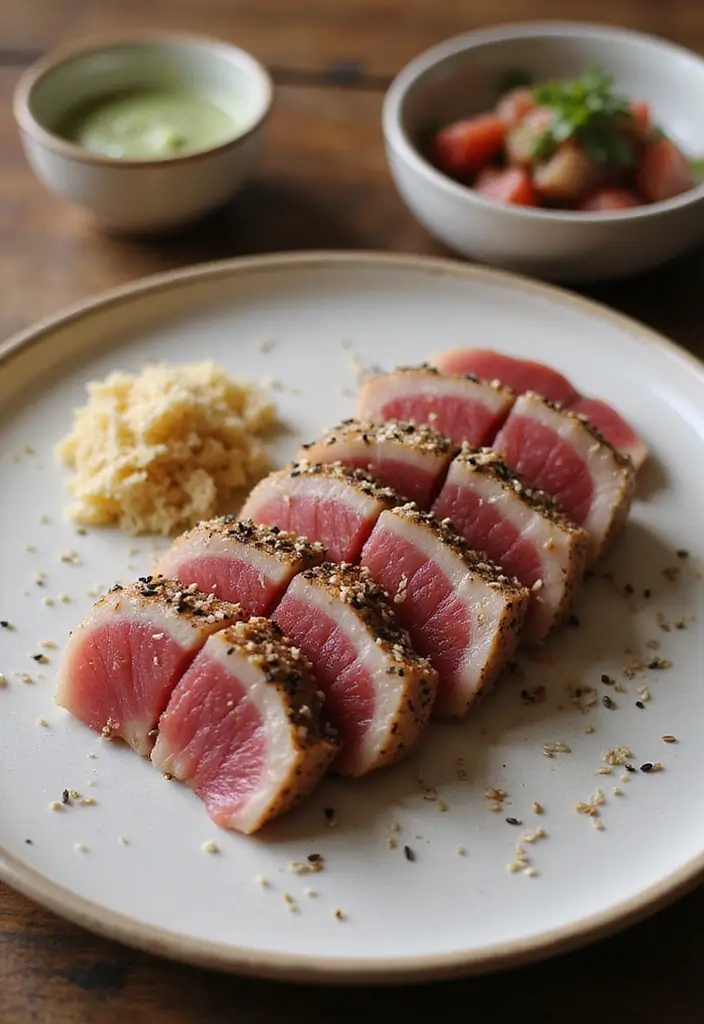 27 Romantic Seafood Dinner Recipes for Two - 19. Seared Ahi Tuna with Soy Ginger Marinade