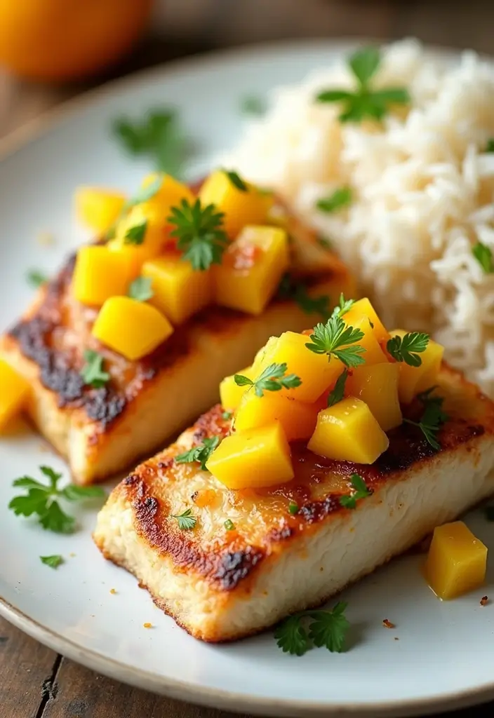 27 Romantic Seafood Dinner Recipes for Two - 22. Broiled Mahi-Mahi with Mango Salsa