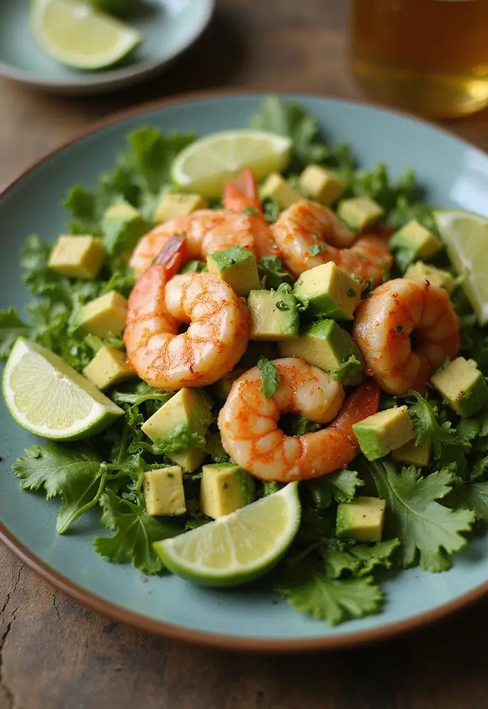 27 Romantic Seafood Dinner Recipes for Two - 24. Spicy Shrimp and Avocado Salad