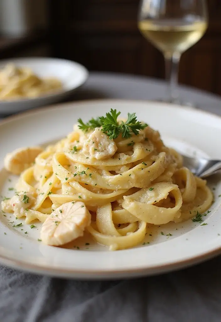 27 Seafood Fettuccine Alfredo Recipes for Creamy Perfection 95 27 Seafood Fettuccine Alfredo Recipes for Creamy Perfection - 15. Creamy Garlic Parmesan Fettuccine with Crab