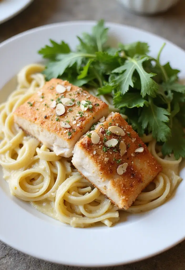27 Seafood Fettuccine Alfredo Recipes for Creamy Perfection 135 27 Seafood Fettuccine Alfredo Recipes for Creamy Perfection - 21. Almond-Crusted Fish Fettuccine Alfredo