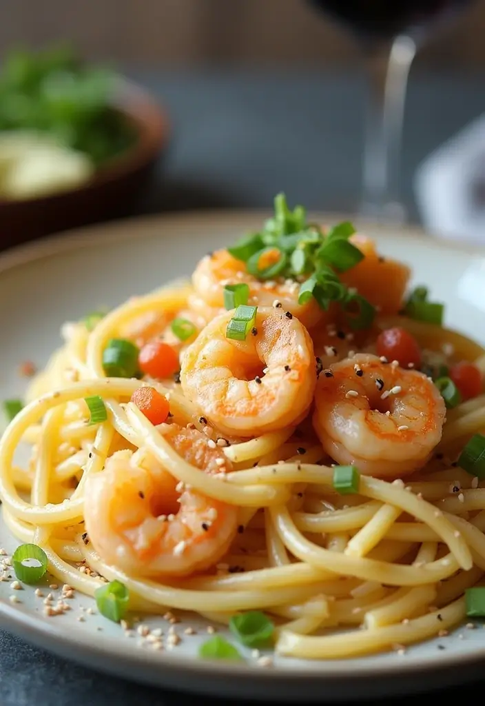 27 Seafood Fettuccine Alfredo Recipes for Creamy Perfection 142 27 Seafood Fettuccine Alfredo Recipes for Creamy Perfection - 22. Sesame Ginger Shrimp Fettuccine Alfredo