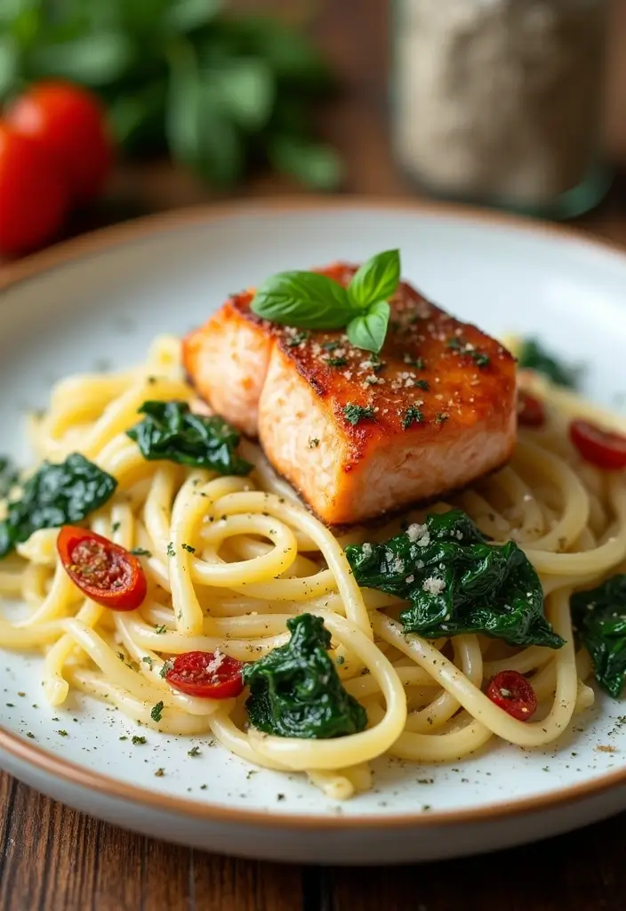 27 Seafood Fettuccine Alfredo Recipes for Creamy Perfection 39 27 Seafood Fettuccine Alfredo Recipes for Creamy Perfection - 7. Tuscan Salmon Fettuccine Alfredo