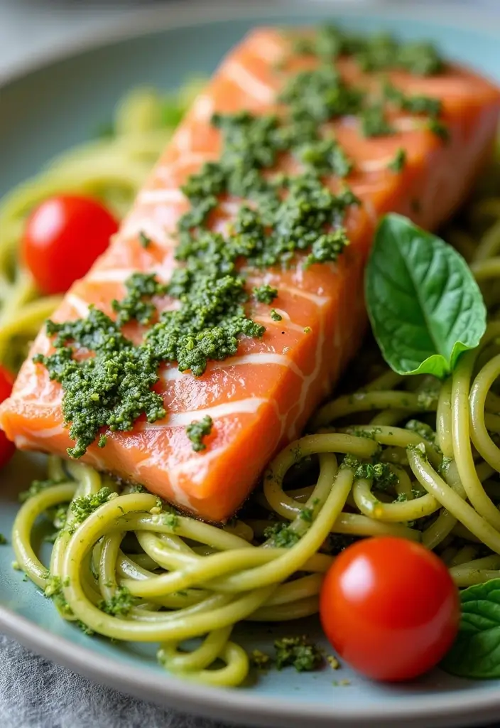 27 Seafood Pasta Recipes That Are Simple Yet Stunning 29 27 Seafood Pasta Recipes That Are Simple Yet Stunning - 5. Pesto Salmon Pasta