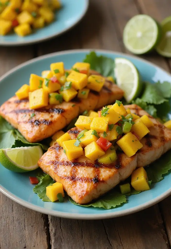 29 Seafood Dinner Recipes That Never Fail 8 29 Seafood Dinner Recipes That Never Fail - 2. Grilled Salmon with Mango Salsa