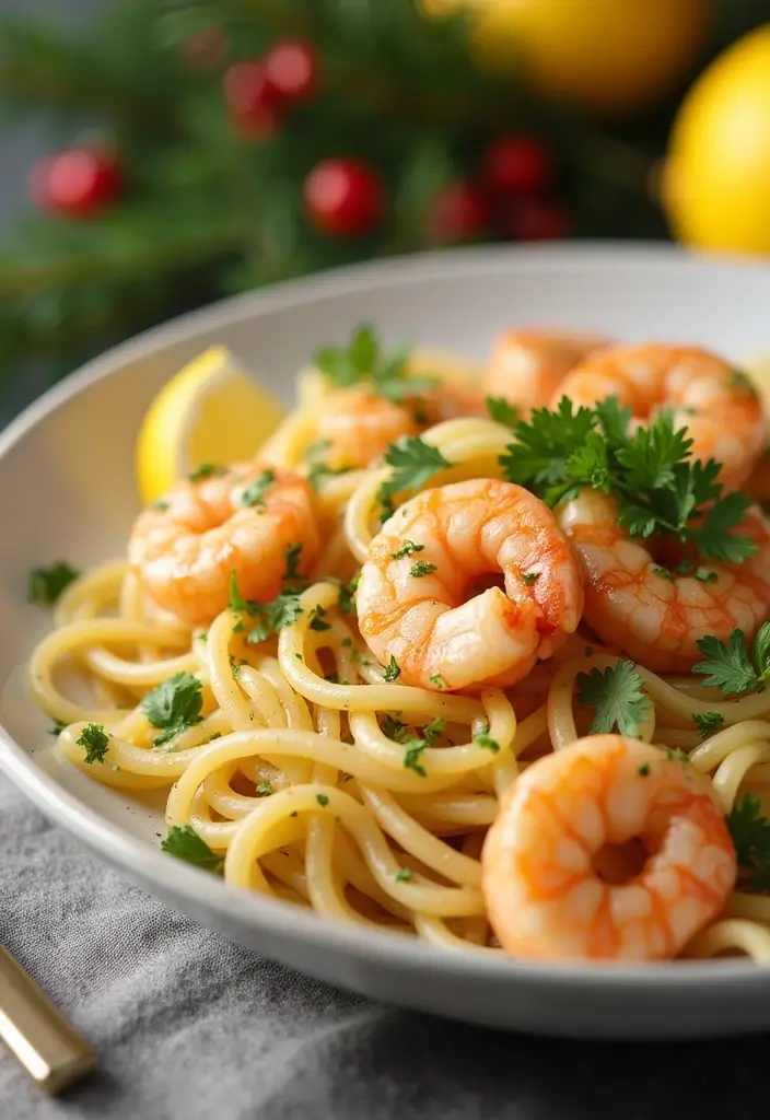 30+ Christmas Eve Seafood Recipes to Celebrate the Season - 26. Lemon Garlic Shrimp Pasta