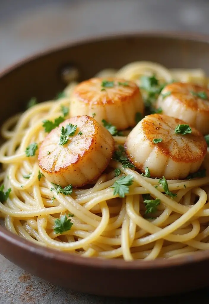 30+ Creamy Seafood Pasta Recipes You’ll Want to Make Tonight 20 30+ Creamy Seafood Pasta Recipes You’ll Want to Make Tonight - 4. One-Pan Creamy Garlic Scallop Pasta