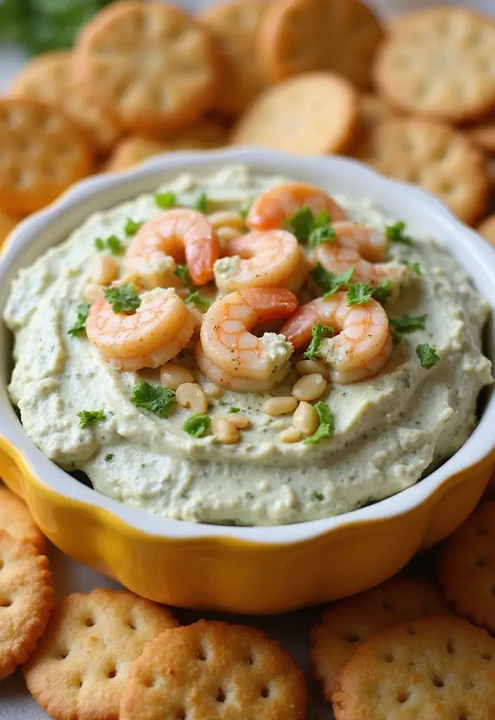30+ Hot Seafood Dip Recipes for Parties and Game Nights 168 30+ Hot Seafood Dip Recipes for Parties and Game Nights - 26. Pesto Shrimp and Cream Cheese Dip