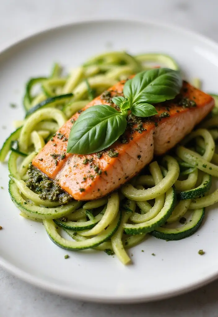 30+ Seafood Meal Prep Recipes for Busy Weeks 146 30+ Seafood Meal Prep Recipes for Busy Weeks - 24. Pesto Salmon with Zucchini Noodles