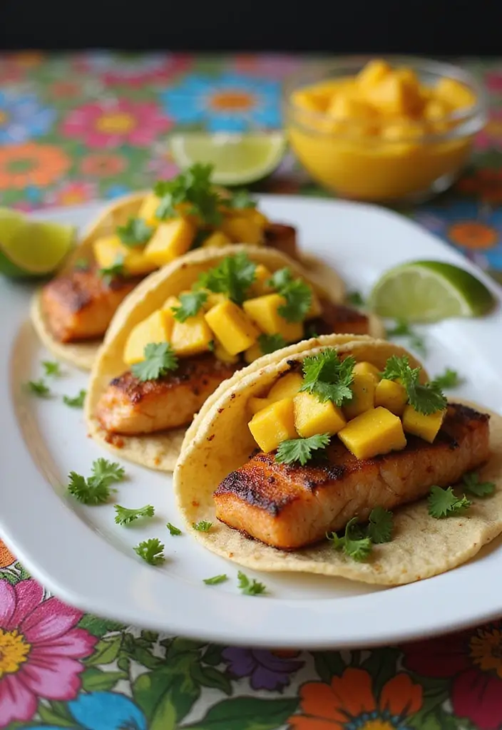 30+ Seafood Recipes for a Cozy Christmas Dinner 54 30+ Seafood Recipes for a Cozy Christmas Dinner - 10. Fish Tacos with Mango Salsa